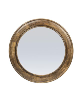  Round Carved Wood Framed Wall Mirror with Hobnail Detail