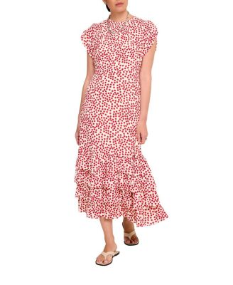 Women's Polka Dot Ruffle Midi Dress