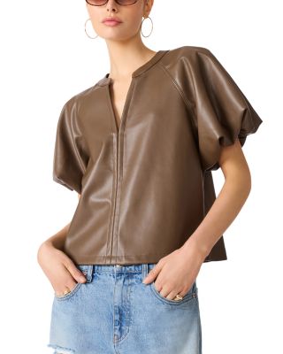 Cecila Faux Leather Puffed Sleeve Top
