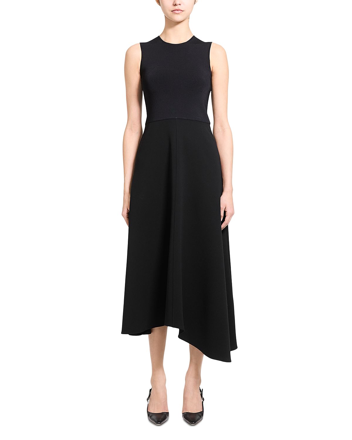 Theory Round Neck Flare Skirt Midi Dress
