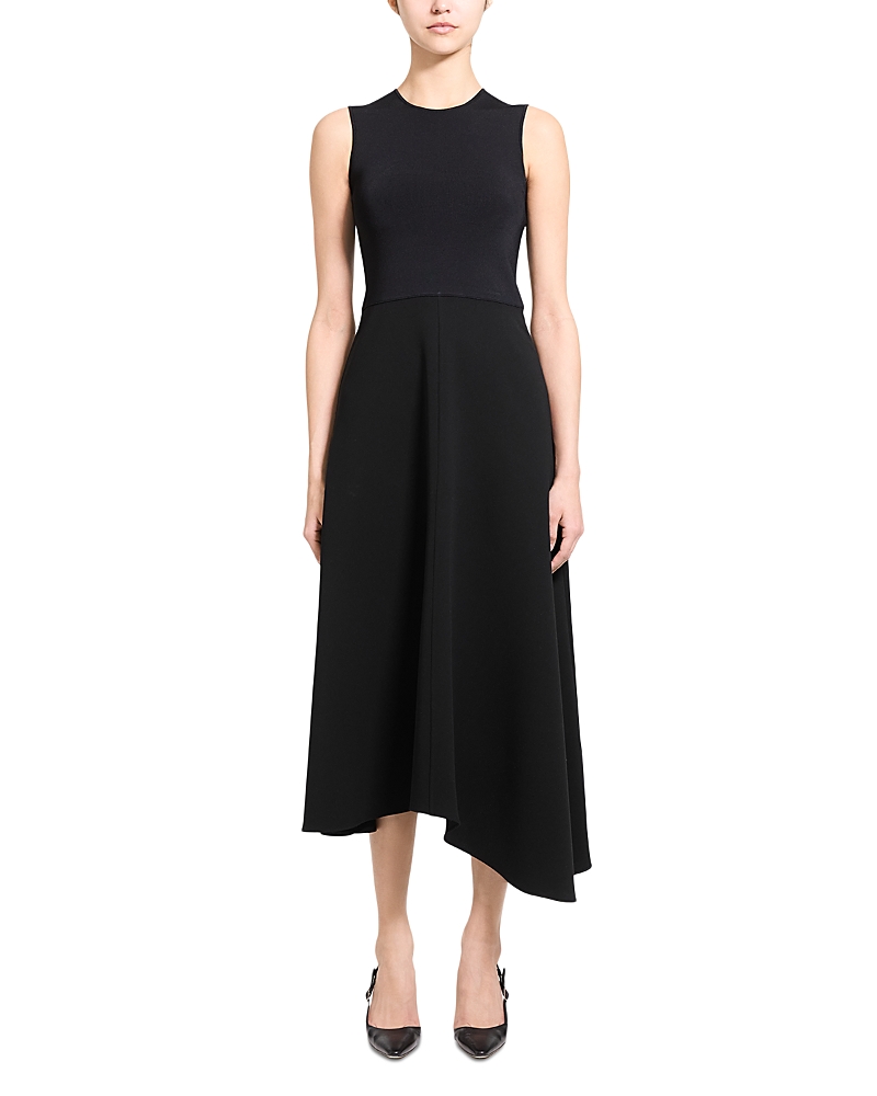 Theory Round Neck Flare Skirt Midi Dress