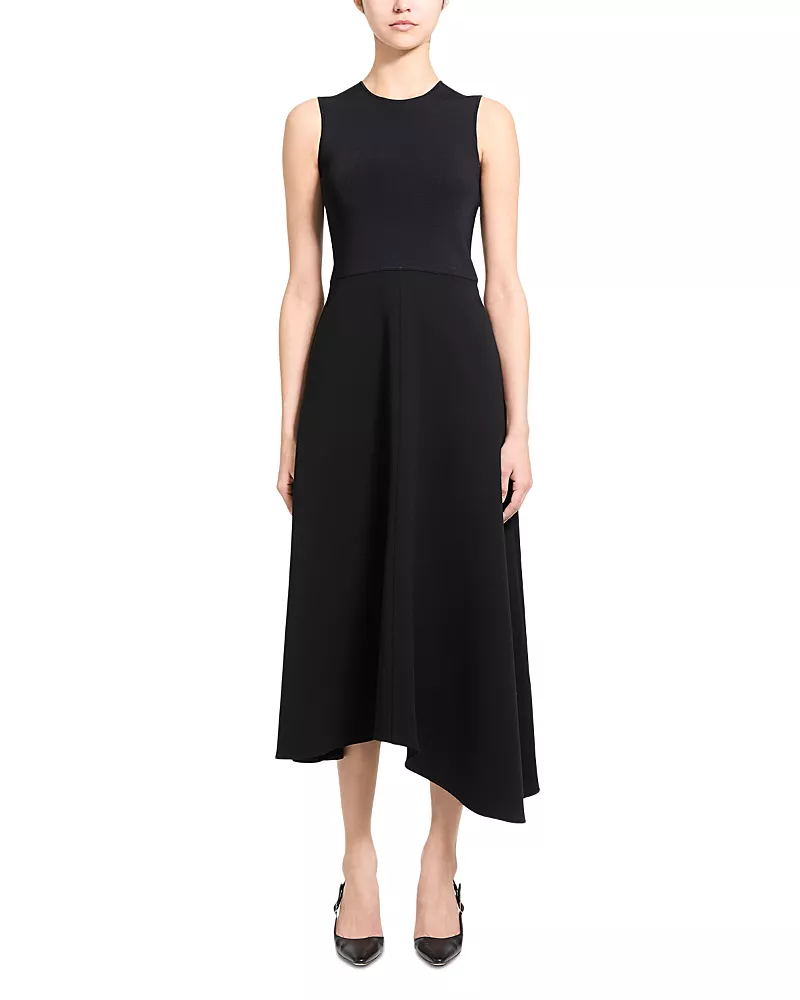 Theory Round Neck Flare Skirt Midi Dress