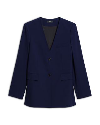 Collarless Wool Stretch Jacket