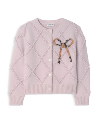 Girls' Check Bow Wool & Cashmere Cardigan - Little Kid, Big Kid