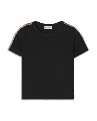 Girls' Check Trim Stretch Cotton Tee - Little Kid, Big Kid
