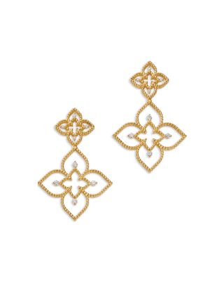 Roberto Coin 18K White & Yellow Gold Diamond Flower Drop Earrings, 0.22 tcw