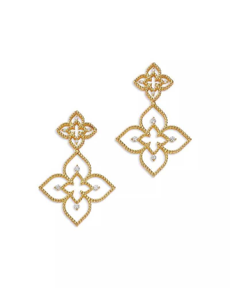 Roberto Coin 18K White & Yellow Gold Diamond Flower Drop Earrings, 0.22 tcw