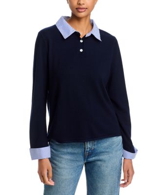 Layered Look Shirt Trim Sweater