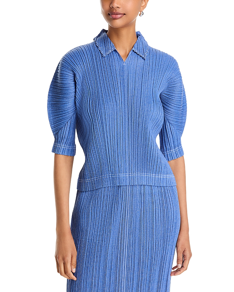 Pleats Please Issey Miyake Denim Collared Top