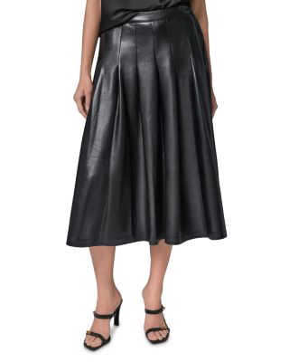 Faux Leather Pleated Midi Skirt
