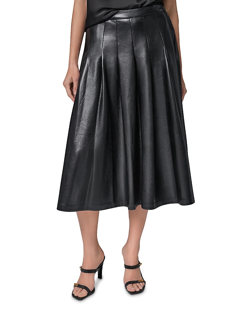 Donna Karan New York Faux Leather Pleated Midi Skirt