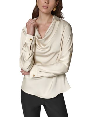 Roll Tab Cowl Neck Shirt