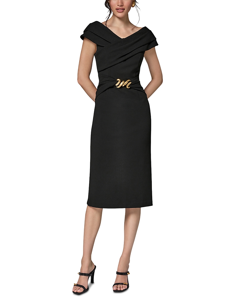 Donna Karan New York Portrait Neck Hardware Trim Sheath Dress