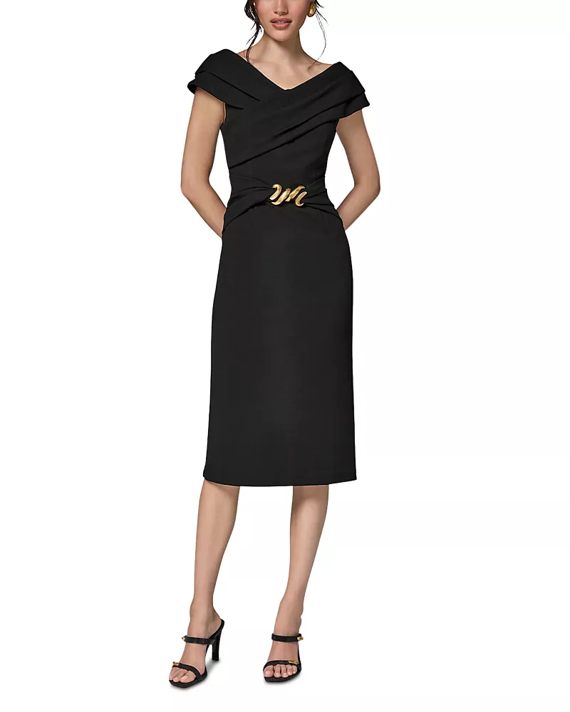 Donna Karan New York Portrait Neck Hardware Trim Sheath Dress