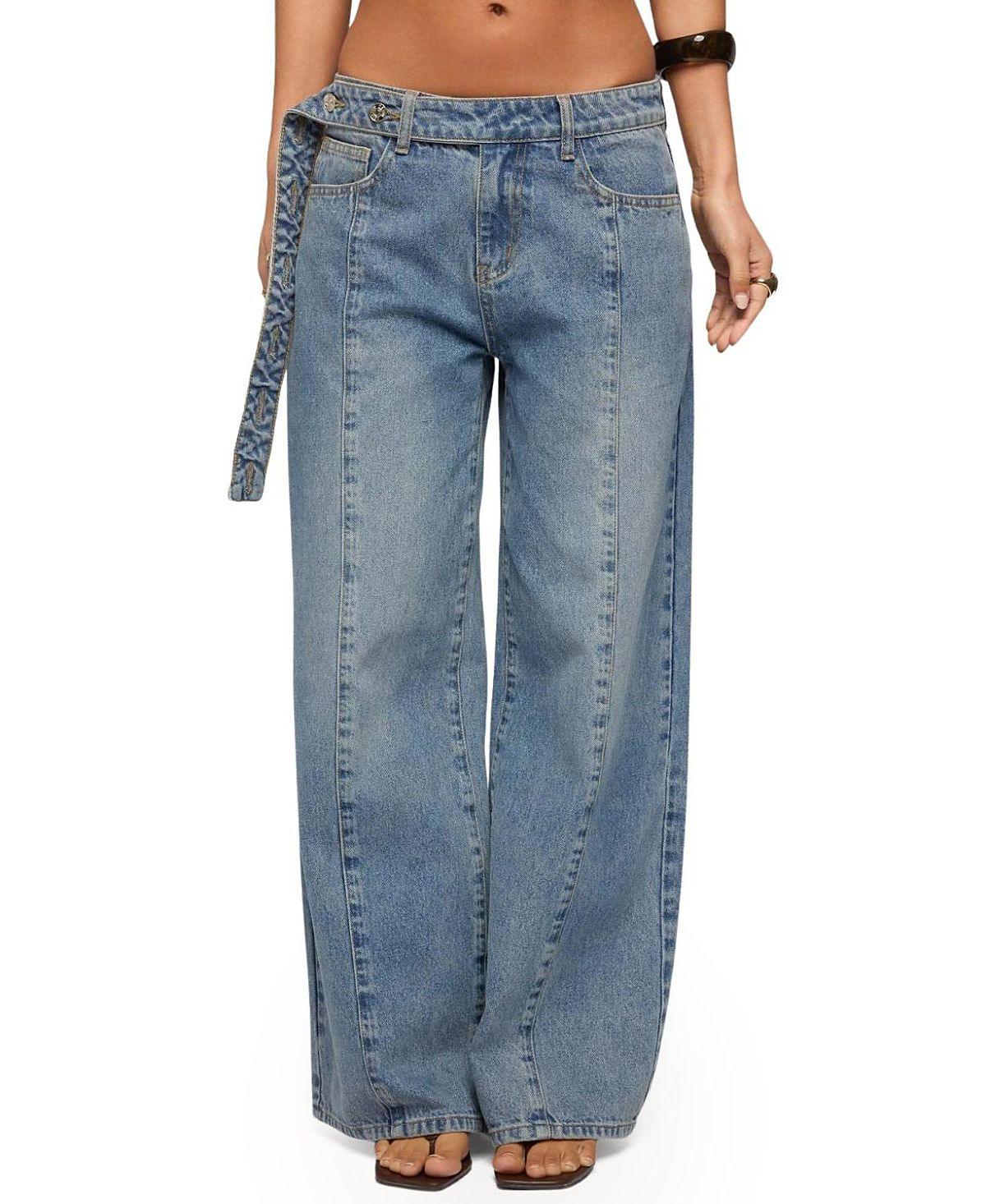 Edikted Buttoned Waist Low Rise Baggy Jeans