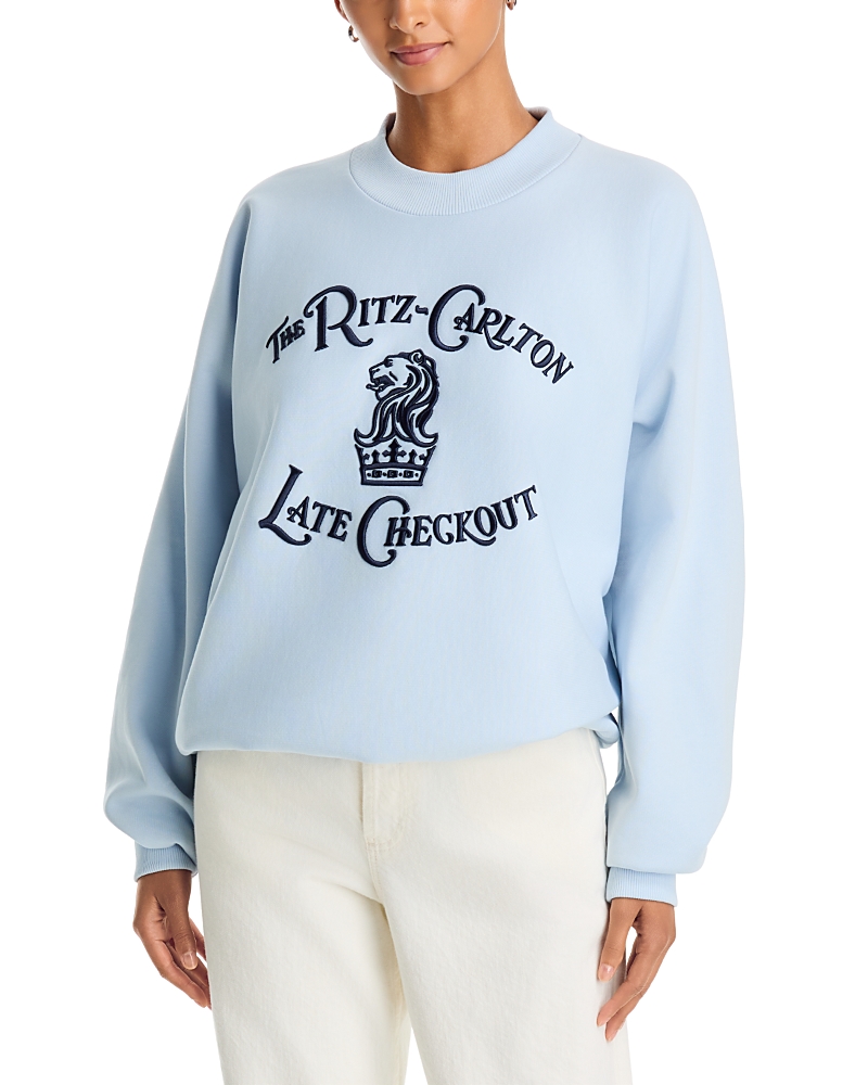 Late Checkout Ritz Carlton Logo Graphic Cotton Sweatshirt In Light/pastel Blue