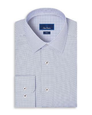 Trim Fit Micro Check Cotton Blend Dress Shirt