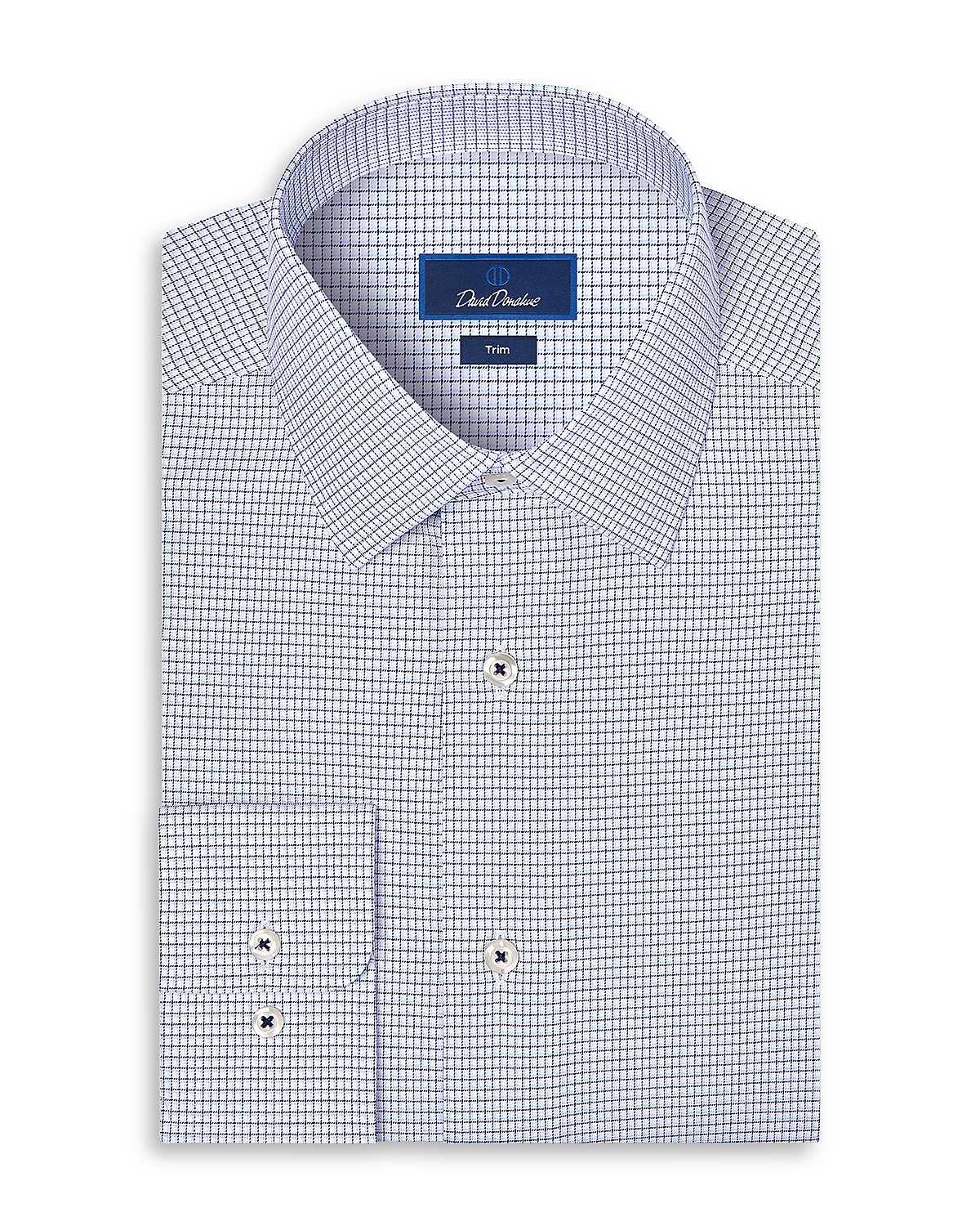David Donahue Trim Fit Micro Check Cotton Blend Dress Shirt