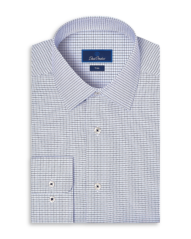 David Donahue Trim Fit Micro Check Cotton Blend Dress Shirt