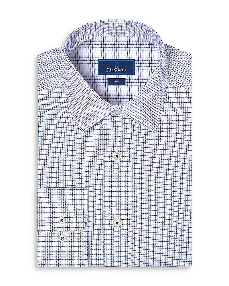 David Donahue Trim Fit Micro Check Cotton Blend Dress Shirt