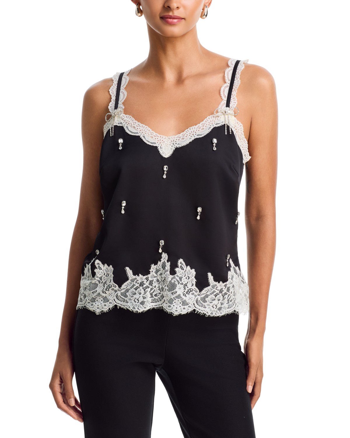 Lace Trim Rhinestone Embellished Camisole - Exclusive