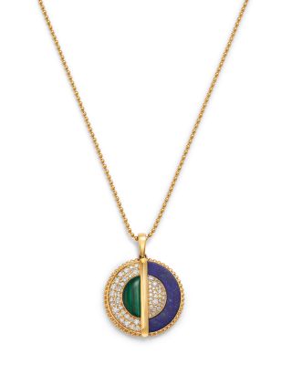 Bloomingdale's Fine Collection Lapis Lazuli, Malachite & Diamond Medallion Pendant Necklace in 14K Yellow Gold
