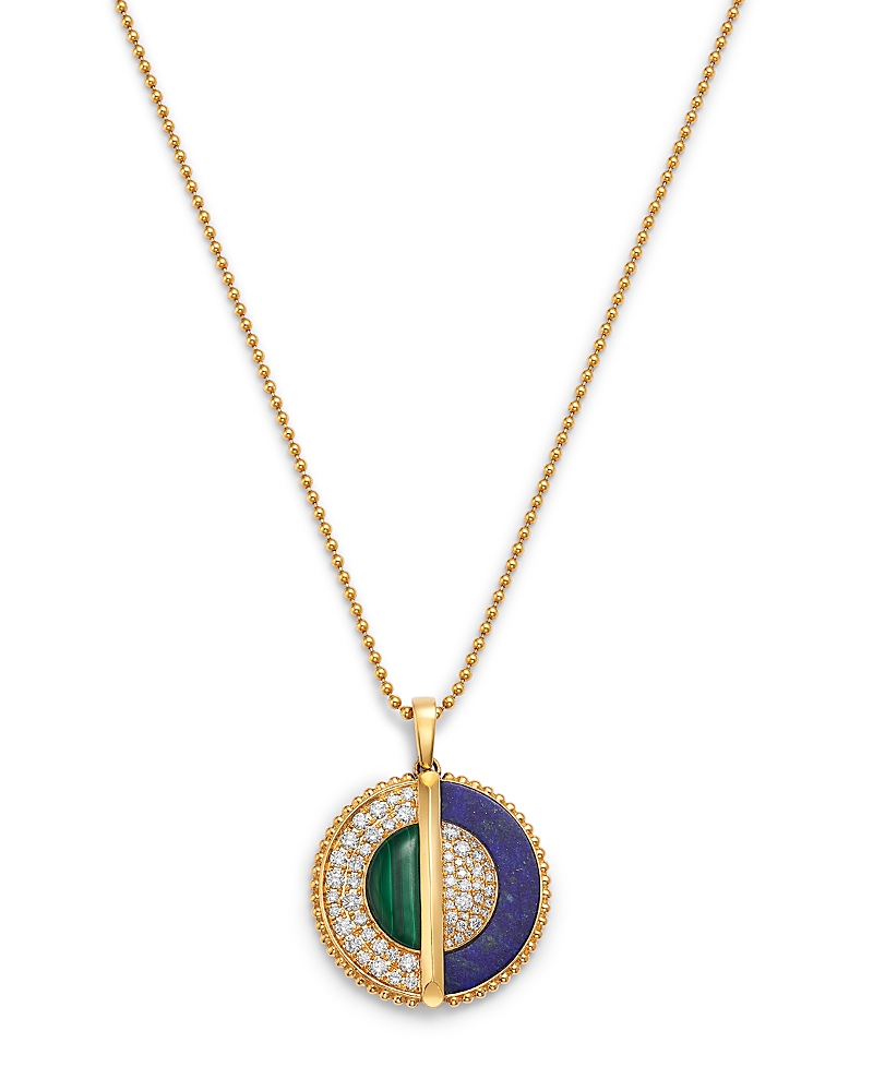 Bloomingdale's Fine Collection Lapis Lazuli, Malachite & Diamond Medallion Pendant Necklace in 14K Yellow Gold