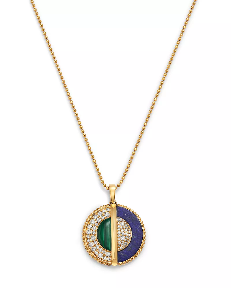 Bloomingdale's Fine Collection Lapis Lazuli, Malachite & Diamond Medallion Pendant Necklace in 14K Yellow Gold