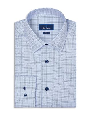 Trim Fit Cotton Blend Twill Check Dress Shirt