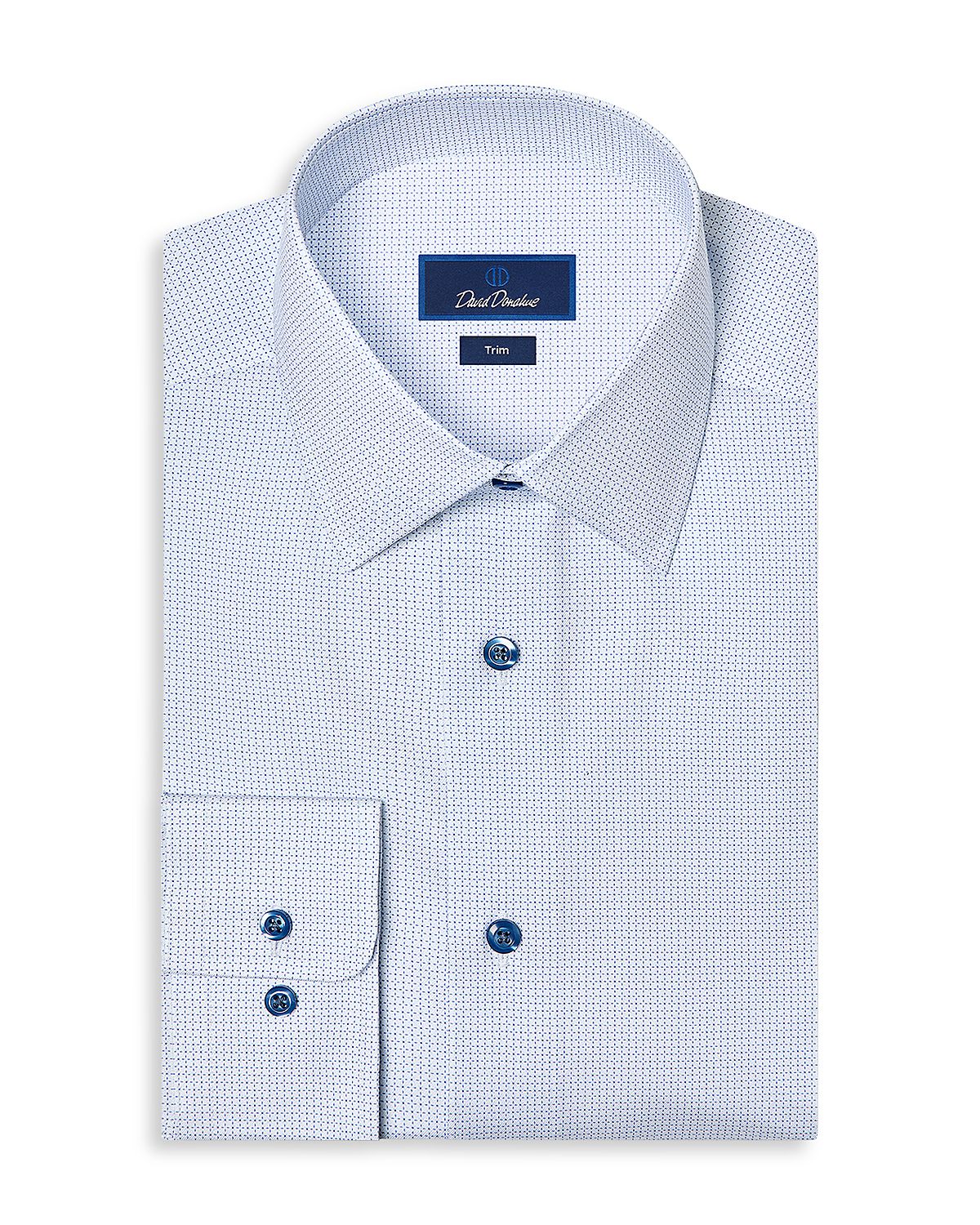 David Donahue Trim Fit Stretch Micro Geo Print Dress Shirt