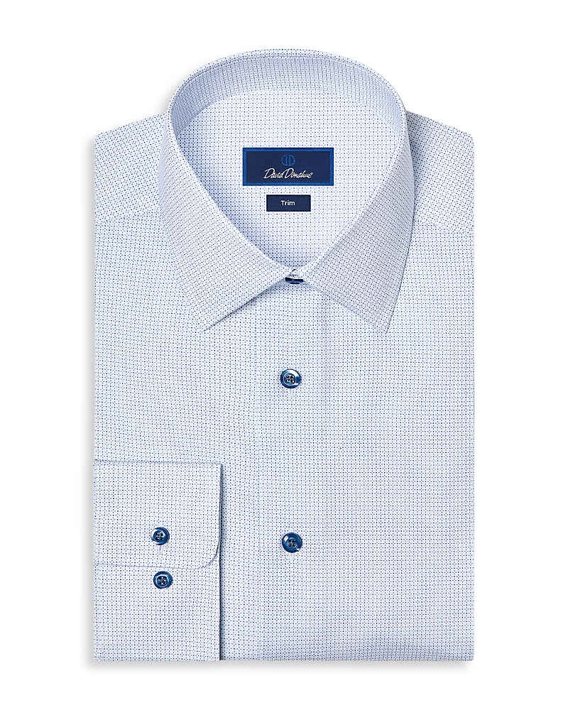 David Donahue Trim Fit Stretch Micro Geo Print Dress Shirt