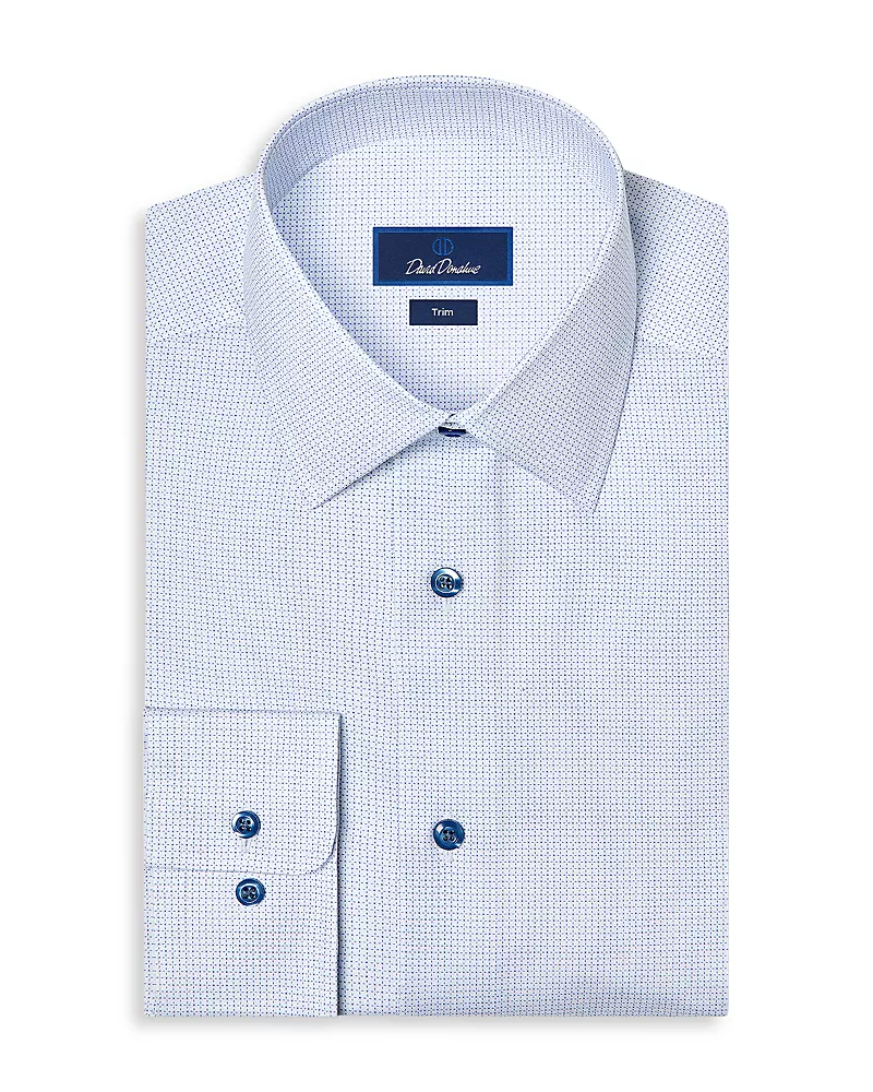 David Donahue Trim Fit Stretch Micro Geo Print Dress Shirt