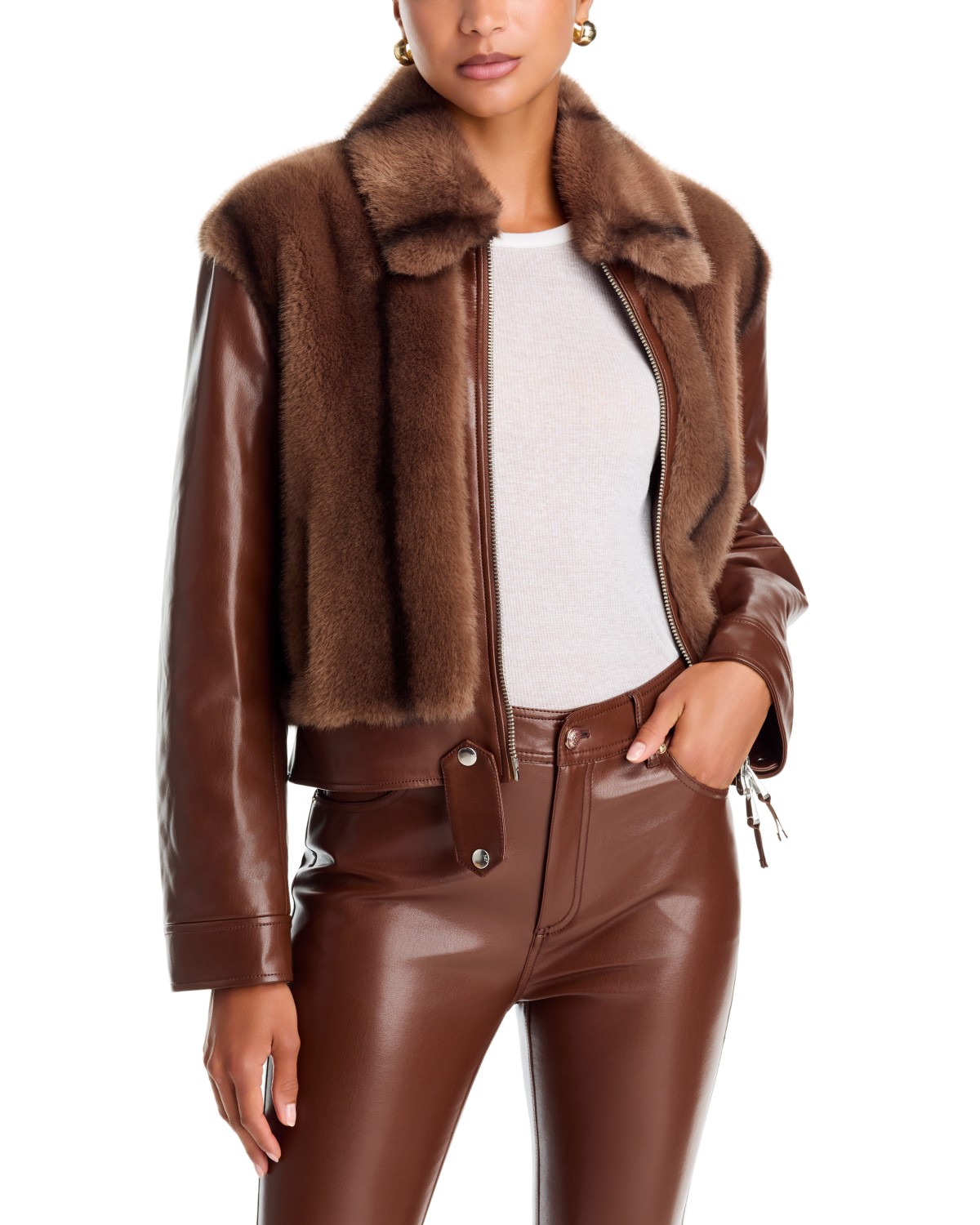 Melind Faux Fur Trim Faux Leather Jacket