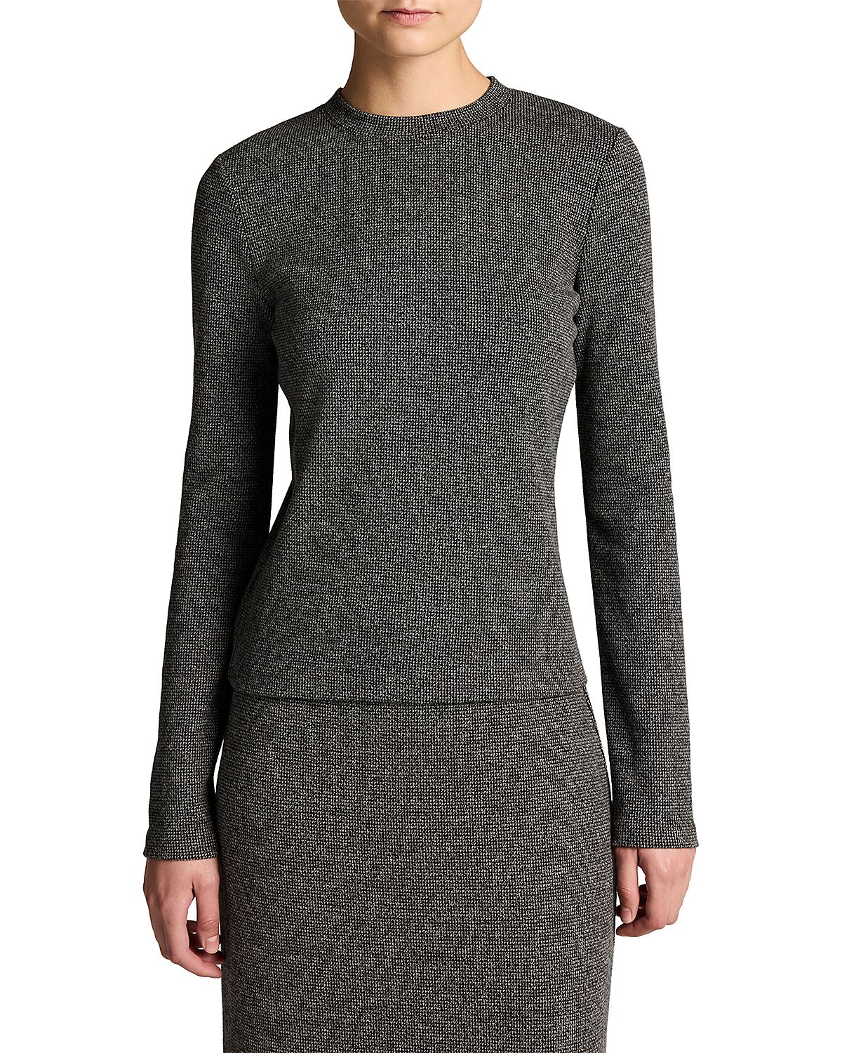 Vince Houndstooth Long Sleeve Crewneck Top