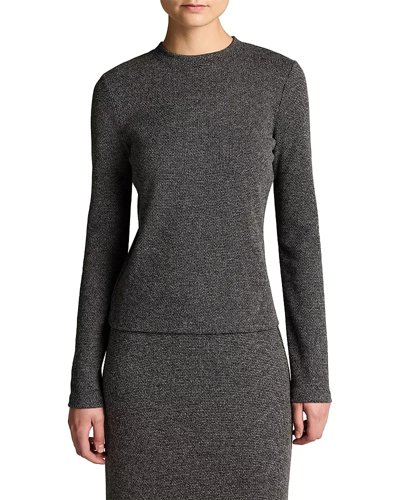 Vince Houndstooth Long Sleeve Crewneck Top