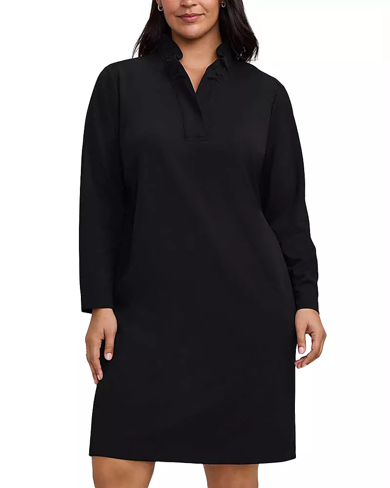 Foxcroft Plus Tammy Ruffle Neck Crepe Dress