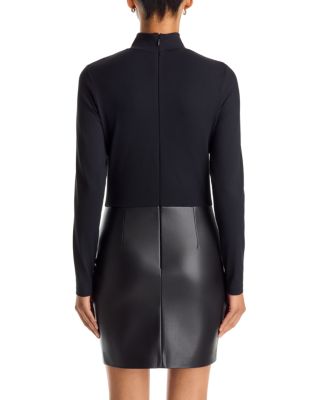 Turtleneck Mixed Media Faux Leather Dress - thumbnail 4