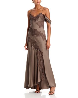 Amur Reese Silk Cascade Gown In Brown