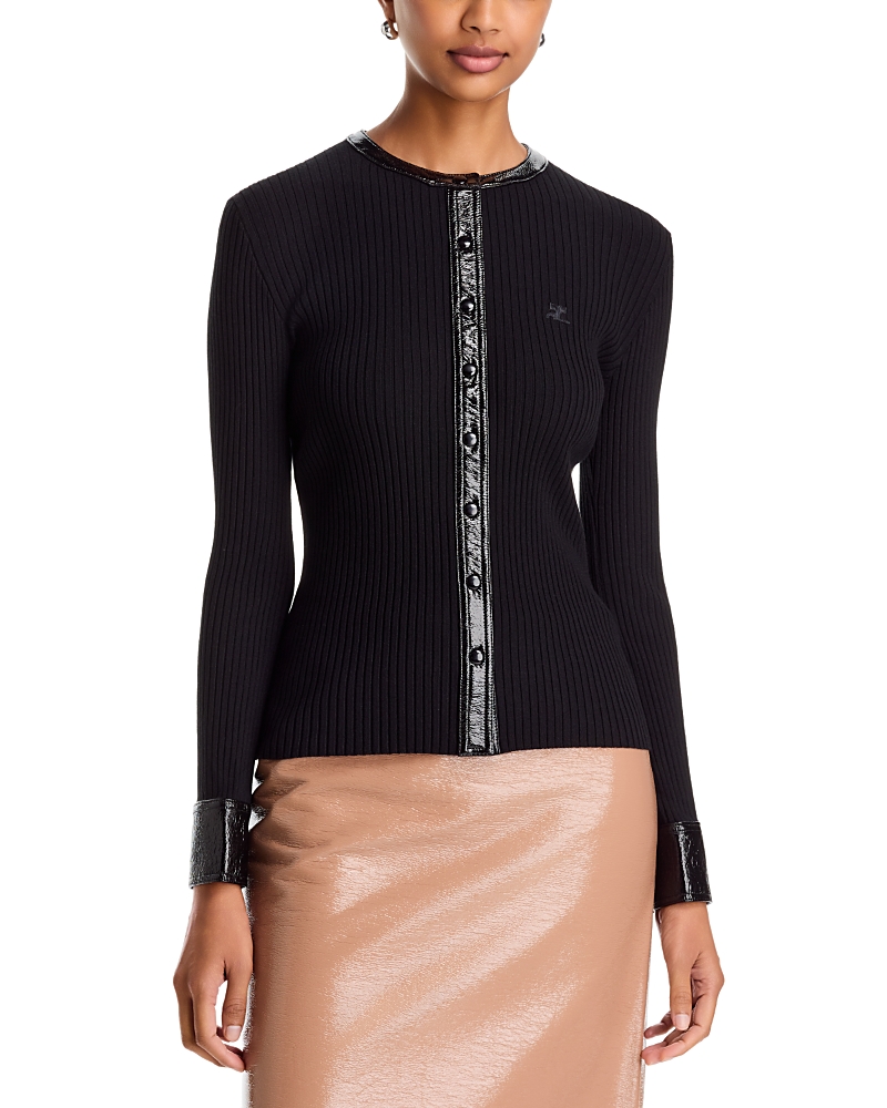 Courreges Contrasted Vinyl Rib Knit Cardigan