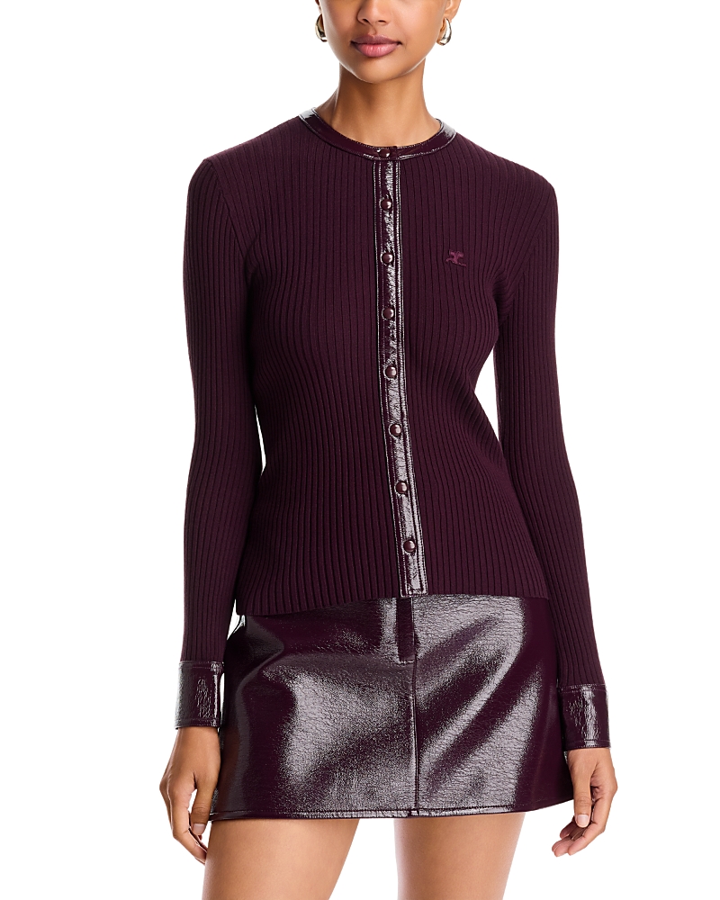 Courreges Contrasted Vinyl Rib Knit Cardigan