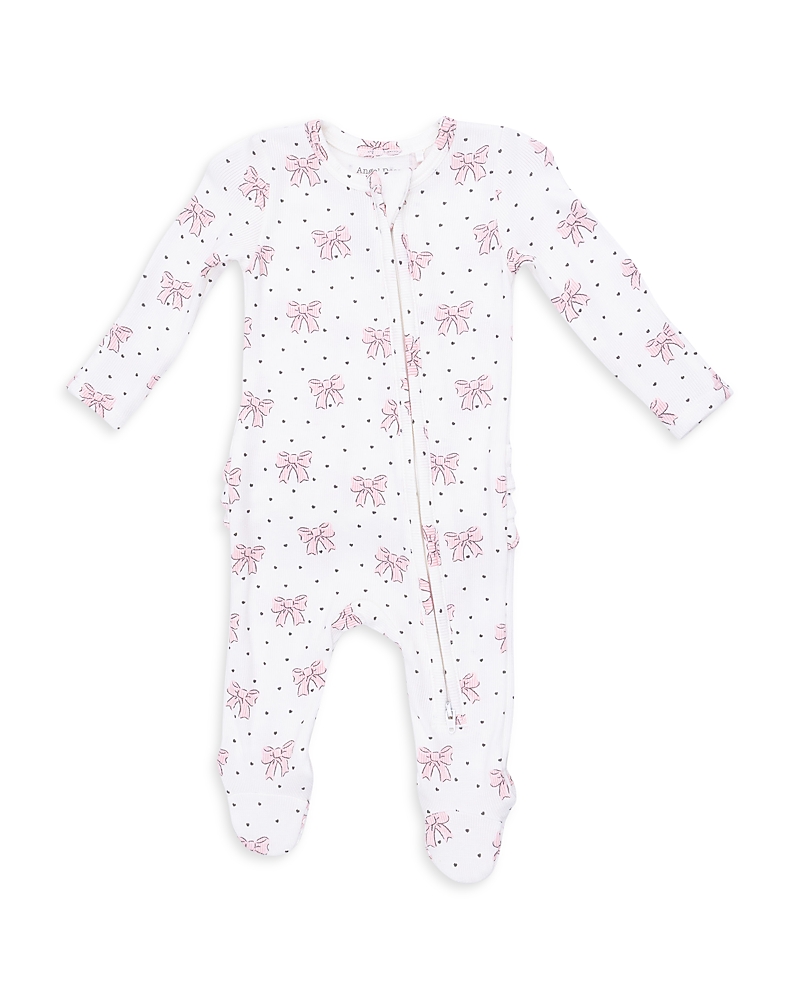 Angel Dear Girls' Bows and Hearts 2 Way Ruffled Back Zipper Footie - Baby