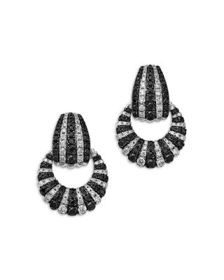 Black & White Diamond Doorknocker Earrings in 14K White Gold, 2.0 tcw
