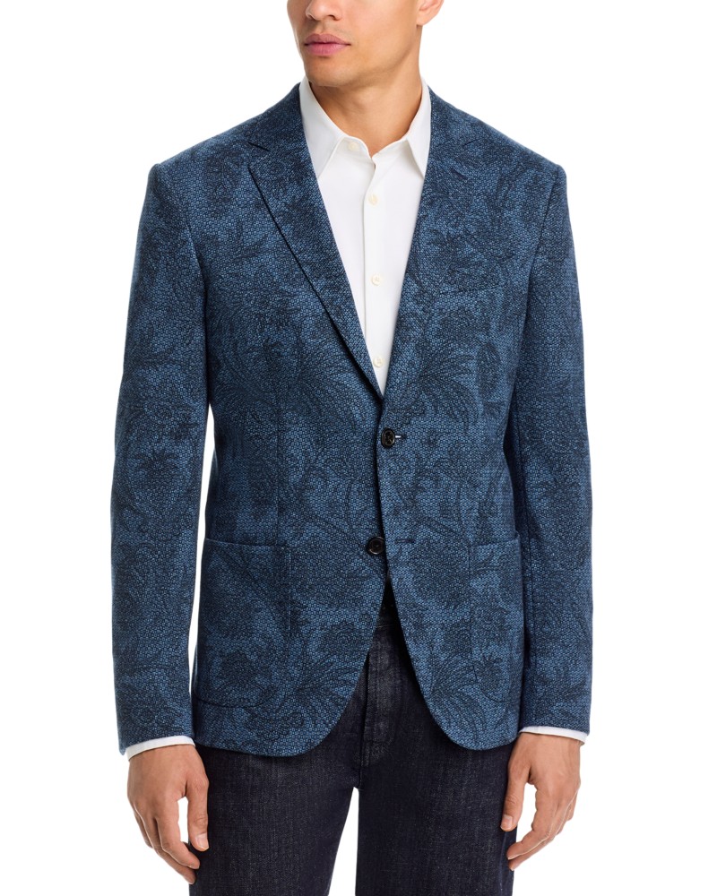 Etro Regular Fit Printed Paisley Cotton Blend Jacket in Printed Blue Base