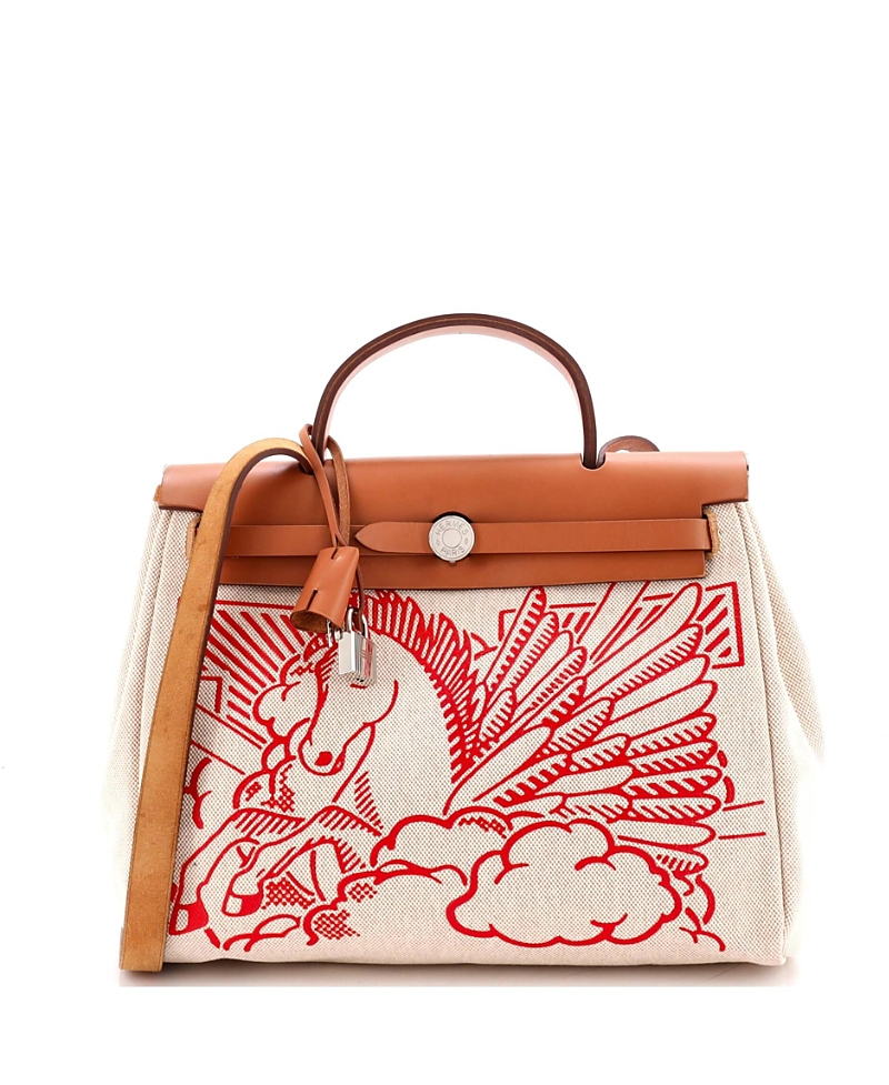 Pre-Owned HERMES 31 Herbag Zip Pegase Pop Toile and Leather