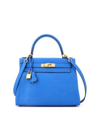 Kelly 28 Handbag Blue Evercolor with Gold Hardware