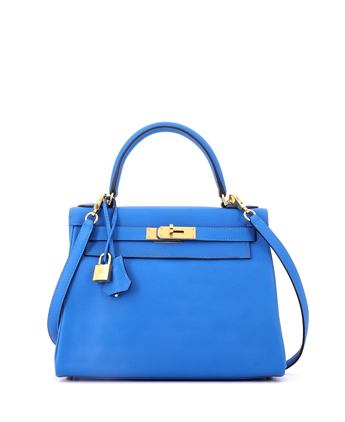 Pre-Owned HERMES Kelly 28 Handbag Blue Evercolor with Gold Hardware