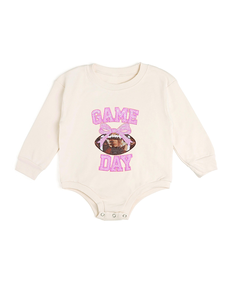 Sweet Wink Girls' Game Day Sequin Patch Long Sleeve Romper - Baby