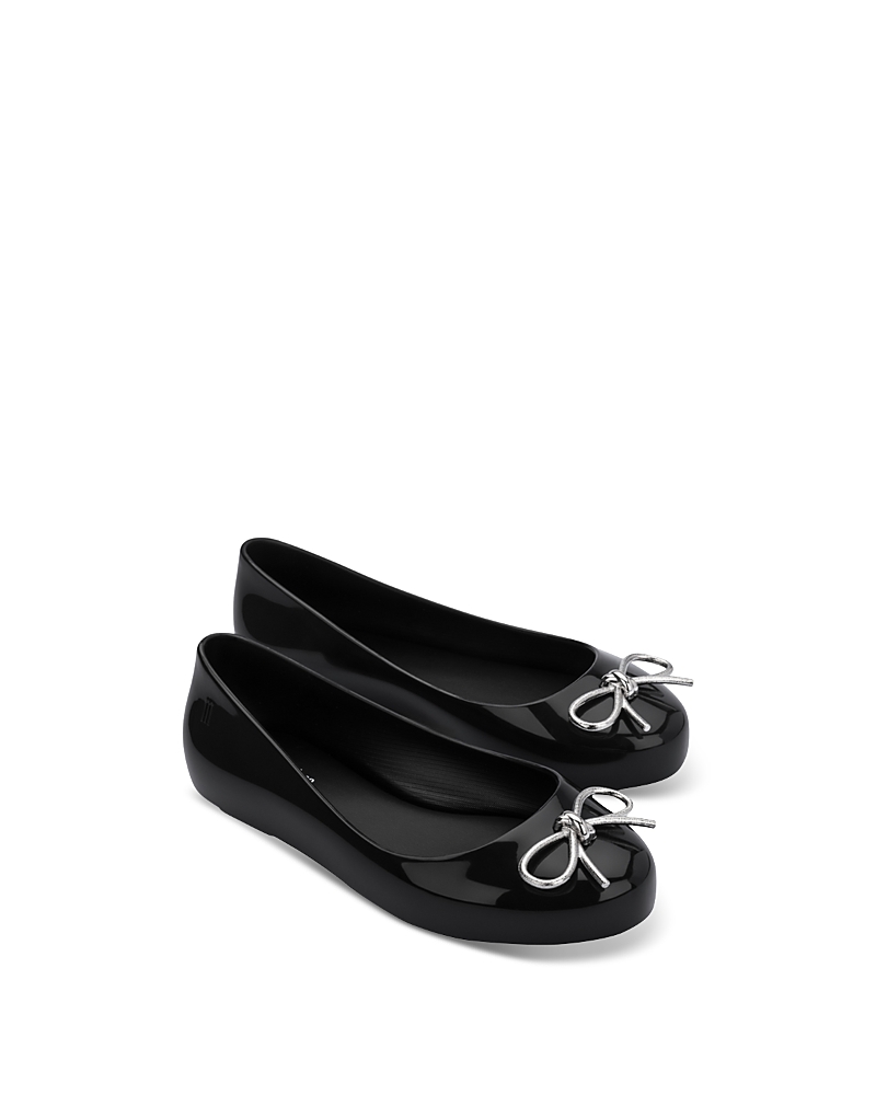 Mini Melissa Girls' Sweet Love Chrome Metallic Bow Ballet Flats Toddler, Little Kid, Big Kid