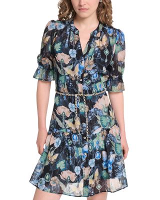 Metallic Crinkle Button Down Dress