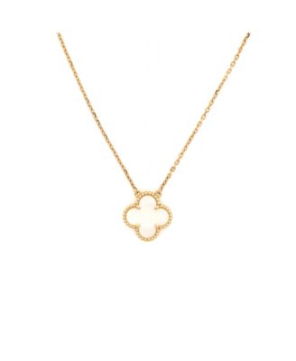  Vintage Alhambra Pendant Necklace 18K Gold and Mother of Pearl, 16.5"